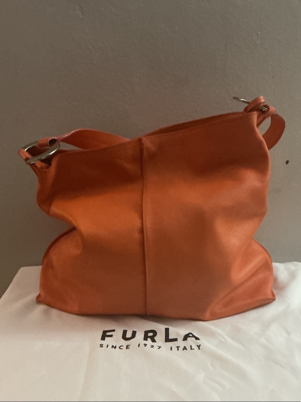 Furla Orange Soft Leather Shoulder Hobo